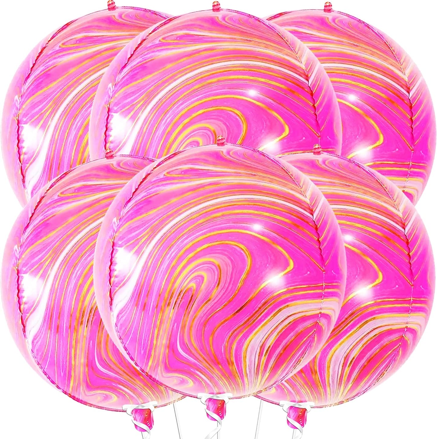 KatchOn, Big 22 Inch Pink Marble Balloons - Pack of 6 | Pink and Orange Balloons, Pink and Orange Party Decorations | Agate Pink Mylar Balloons, Hot Pink Party Decorations | Gender Reveal Decorations