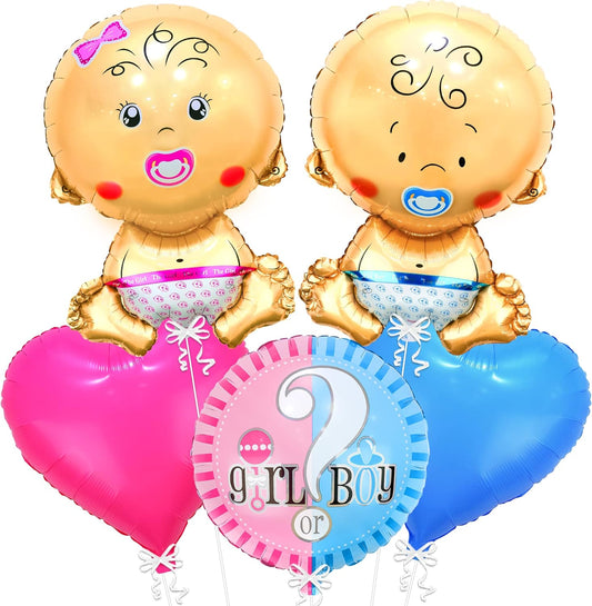 KatchOn Gender Reveal Baby Balloons Set - 27 Inch, 5 Count, Pink and Blue Balloons for Baby Shower Decorations