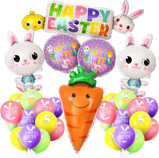 KatchOn, Happy Easter Balloons Decoration - 32 Inch, Pack of 28 | Easter Carrot Balloon | Easter Bunny Balloons for Easter Party Decorations | Easter Balloon Arch Kit, Easter Decorations for The Home