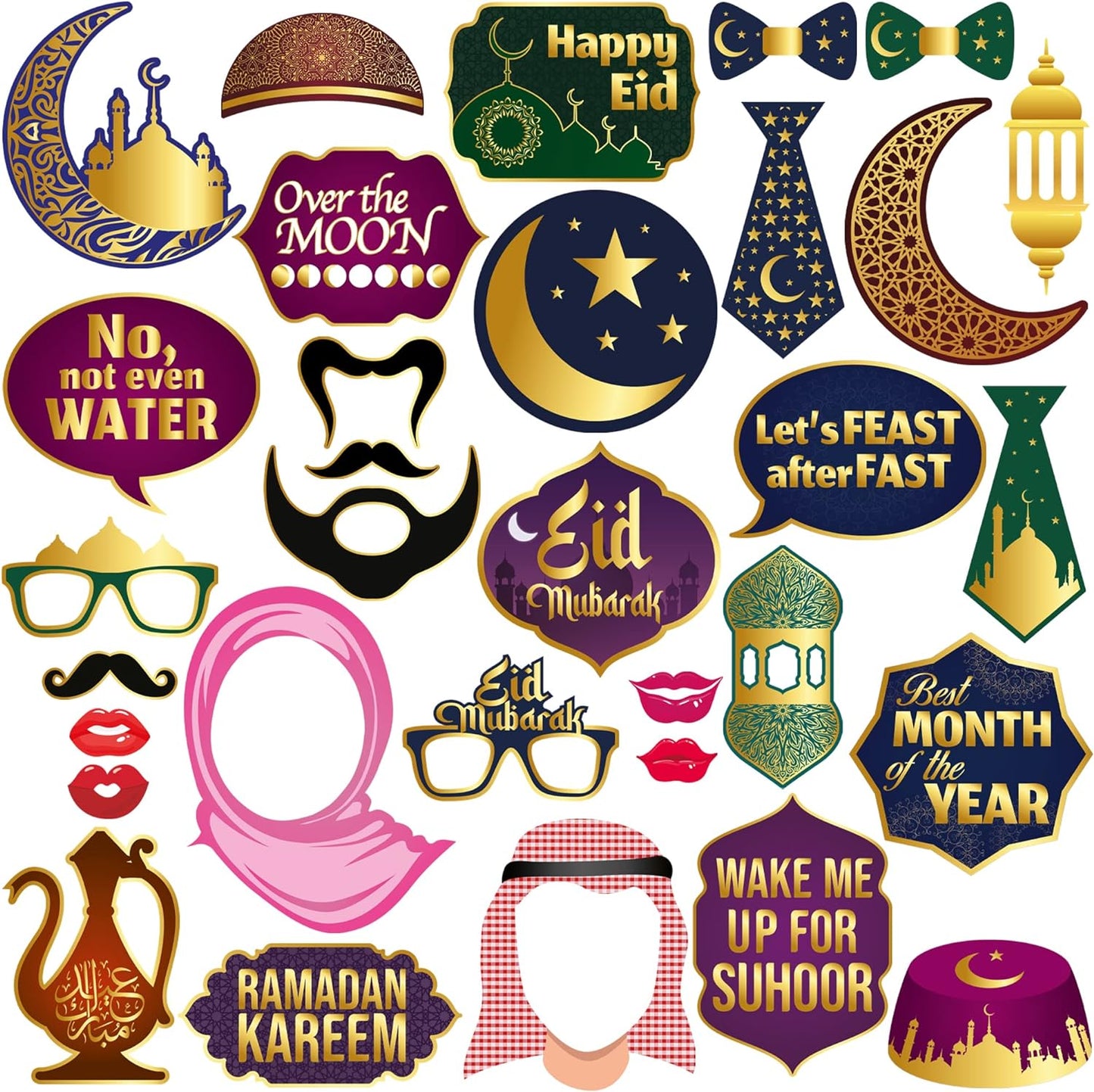 KatchOn, Ramadan Photo Booth Props - Pack of 32 | Ramadan Decorations for Home | Eid Photo Booth Props for Eid Decorations for Home | Eid Photo Props for Eid Mubarak Decorations | Eid Party Supplies