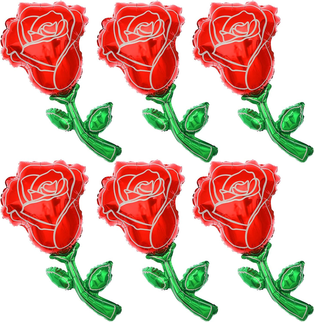 Katchon, Giant Red Rose Balloons - 37 Inch, Pack of 6 | Rose Foil Balloons, Flower Shaped Balloons | Rose Shaped Balloons for Valentines Day Party Decorations | Roses Balloons, Valentines Day Balloons