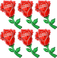 Katchon, Giant Red Rose Balloons - 37 Inch, Pack of 6 | Rose Foil Balloons, Flower Shaped Balloons | Rose Shaped Balloons for Valentines Day Party Decorations | Roses Balloons, Valentines Day Balloons