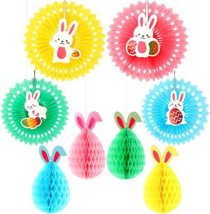KatchOn, Easter Honeycomb Decorations - Pack of 8, Easter Bunny Decorations | Easter Hanging Decorations, 3D Rabbit Easter Paper Fans, Easter Decorations for The Home | Easter Party Decorations