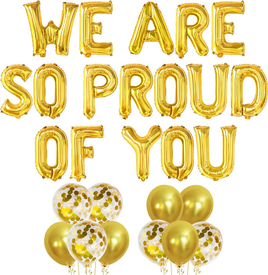 KatchOn, Gold We Are So Proud of You Balloons - 16 Inch, Graduation Latex and Confetti Balloons | Congratulations Balloons, Gold Graduation Decorations Class of 2024 | Gold 2024 Graduation Decorations