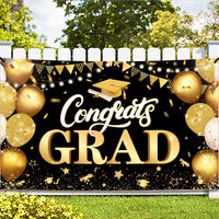 KatchOn, XtraLarge Congrats Grad Banner - 72x44 Inch, Congratulations Banner | Graduation Backdrop 2024, Black and Gold Graduation Decorations 2024 | Graduation Party Decorations 2024 Black and Gold
