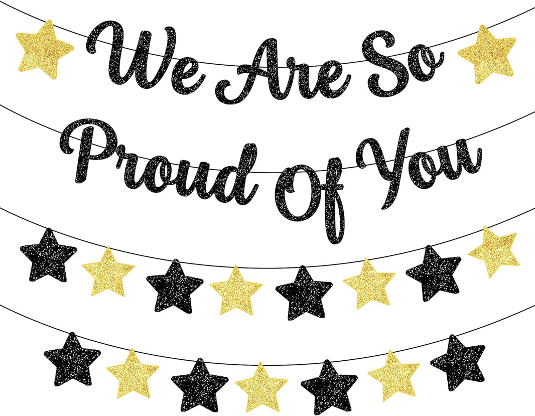 KatchOn, We Are So Proud of You Banner - Glitter, 10 Feet, No DIY | Graduation Banner for Black And Gold Graduation Decorations 2024 | Graduation Garland for College Graduation Party Decorations 2024
