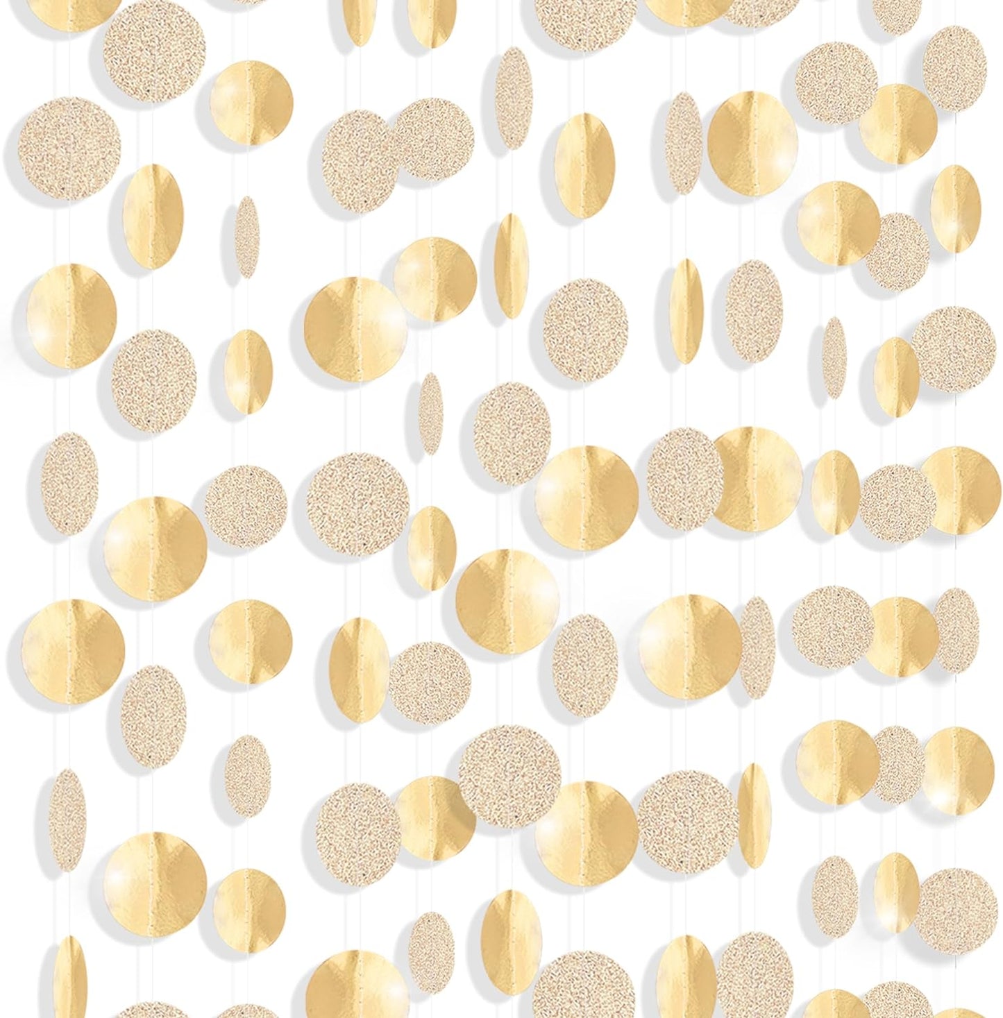 KatchOn, Glitter Champagne Gold Garland - XtraLarge, 13 Feet, Pack of 4 | Hanging Gold Streamers, Champagne Gold Decorations | Gold Circle Dots Garland, Champagne Party Decorations, Gold Decorations