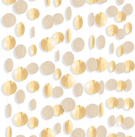 KatchOn, Glitter Champagne Gold Garland - XtraLarge, 13 Feet, Pack of 4 | Hanging Gold Streamers, Champagne Gold Decorations | Gold Circle Dots Garland, Champagne Party Decorations, Gold Decorations