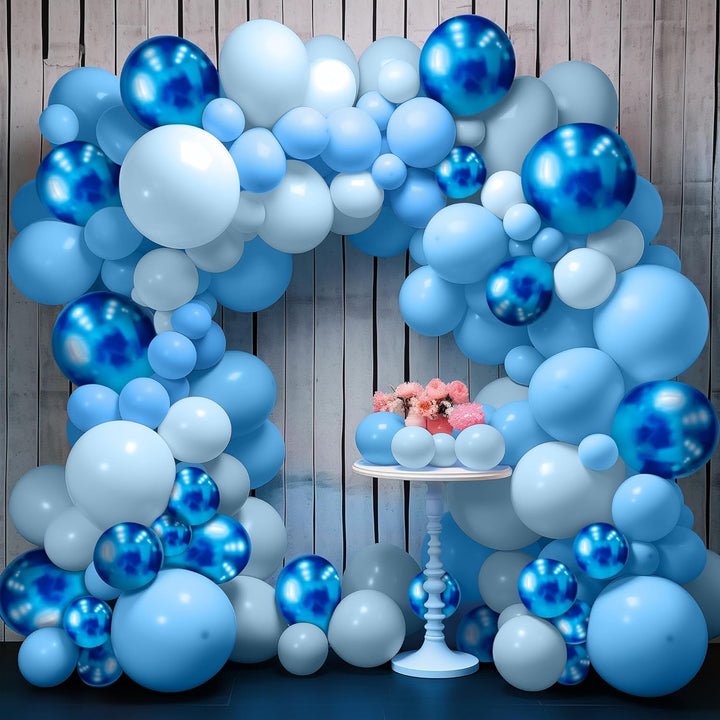 KatchOn, 180 Pcs Blue Balloons Garldan Arch Kit - Different Sizes 18, 10, 5 Inches | Pastel Blue and Metallic Blue Latex Balloons for Blue Birthday Decorations | Latex Balloons, Blue Party Decorations