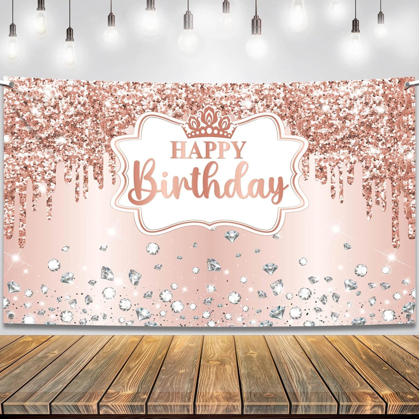 KatchOn, XtraLarge Rose Gold Happy Birthday Banner - 72x44 Inch | Pink Happy Birthday Decorations for Women | Rose Gold Happy Birthday Backdrop for Girls | Princess Theme Pink Birthday Decorations