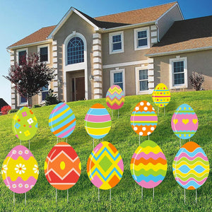 KatchOn, Easter Yard Signs Decorations Outdoor - 12 Inch, Pack of 12 | Easter Yard Decorations | Easter Egg Yard Sign | Outdoor Easter Decorations for Yard | Easter Yard Stakes, Easter Garden Stakes