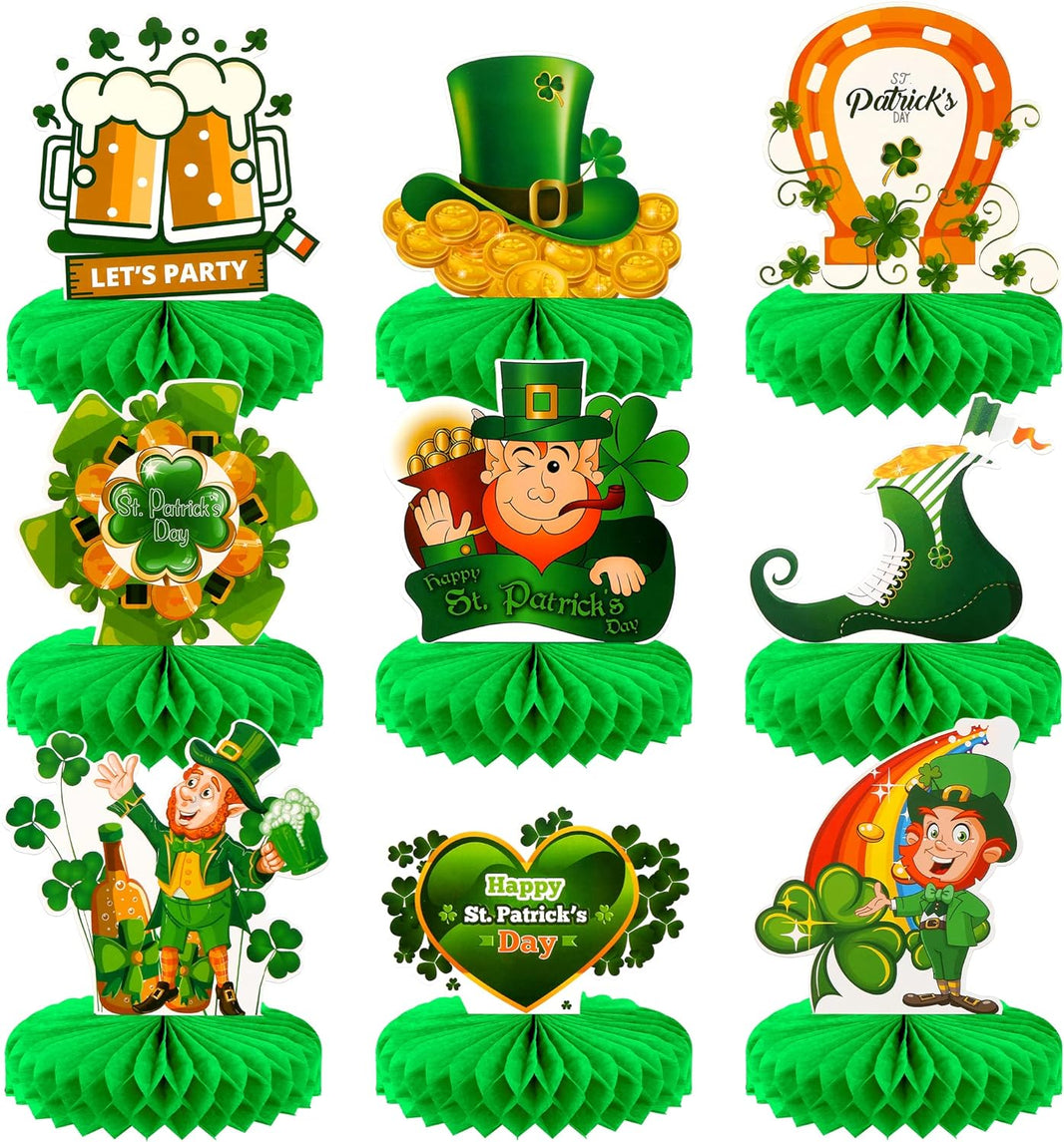 KatchOn, St Patricks Day Centerpiece Table Decorations - Pack of 9, Leprechaun Decorations | St Patricks Day Table Decorations | Honeycomb St. Patty's Day Decorations for St Patricks Day Decorations