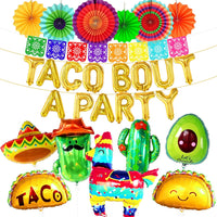 KatchOn, Taco Bout A Party Decorations - Big Set of 28 | Felt Mexican Banner for Fiesta Party Decorations | Taco Balloons, Fiesta Balloons for Taco Party Decorations | Cactus Balloons, Llama Balloons
