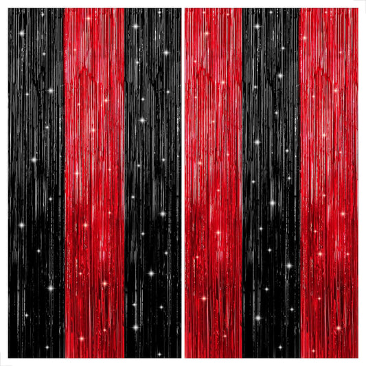 KatchOn, Red and Black Fringe Curtain - Pack of 2 XtraLarge, 8x6.4 Feet | Red and Black Backdrop Curtain for Red and Black Party Decorations | Sneaker Ball Decorations | Casino Theme Party Decorations