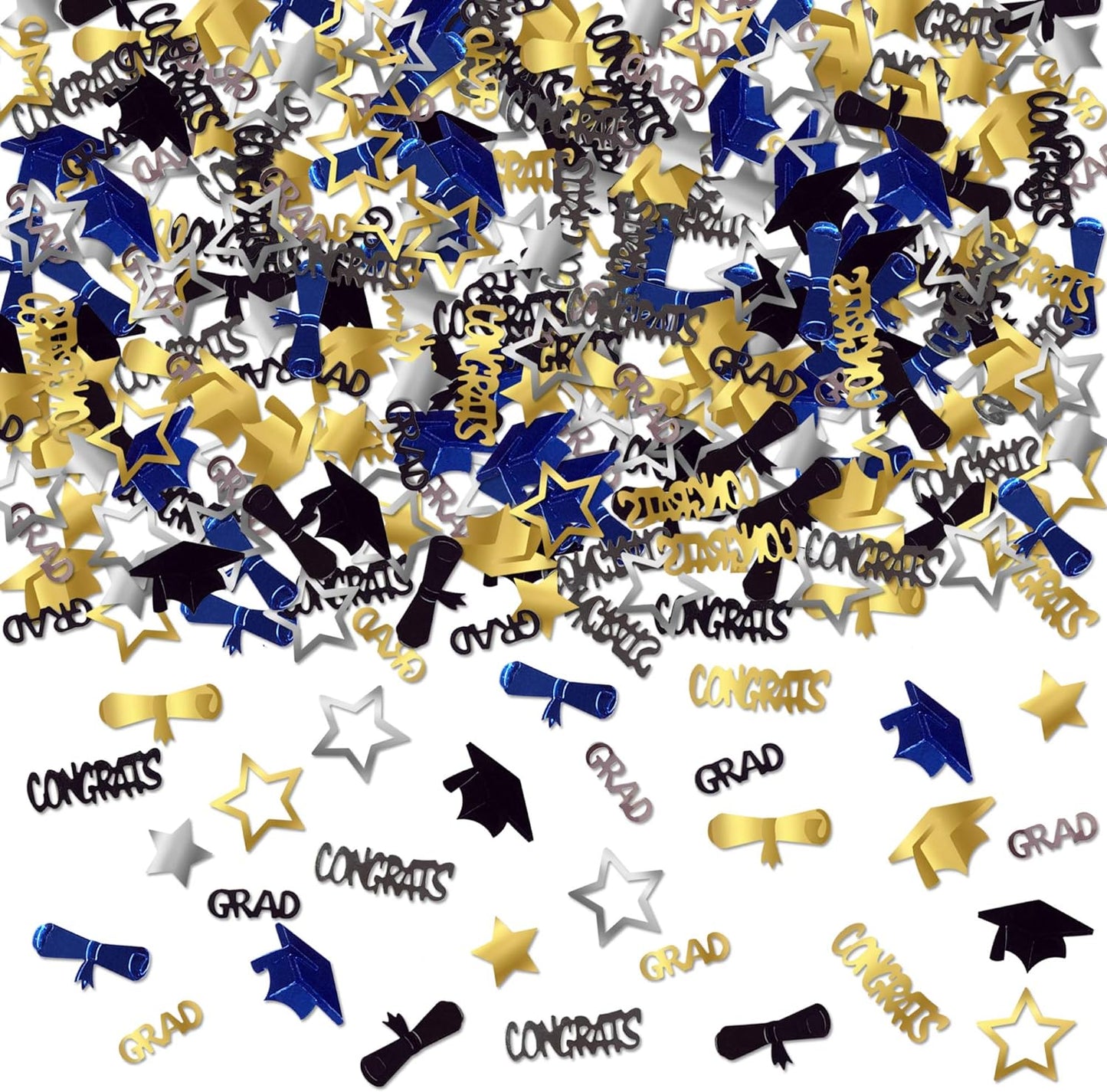 KatchOn, Congrats Grad Graduation Confetti 2024 - Pack of 1000 | Graduation Decorations Class of 2024 Blue and Gold | Blue and Gold Graduation Confetti, Navy Blue and Gold Graduation Decorations 2024