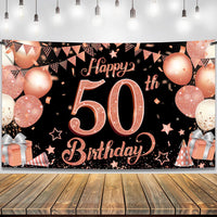 KatchOn, Rose Gold 50th Birthday Banner - XtraLarge, 72x44 Inch | Happy 50th Birthday Backdrop for Women | Rose Gold Happy 50th Birthday Banner for Women | 50 Year Old Birthday Decorations for Women