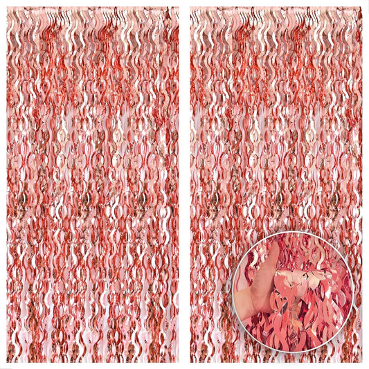 KatchOn XtraLarge Wavy Rose Gold Fringe Backdrop - 6.4x6.5 Feet Rose Gold Fringe Pack of 2 | Wine Bachelorette Party Decorations | Rose Gold Party Decorations, Rose Gold Birthday Decorations for Women