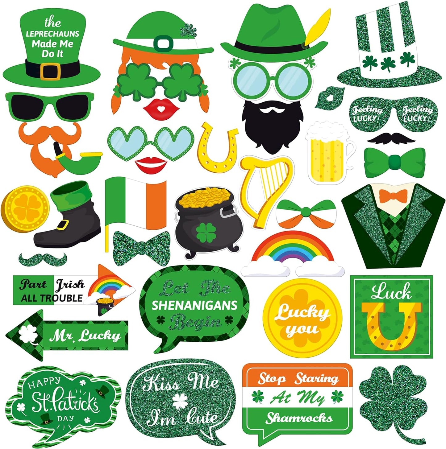 KatchOn, St Patricks Day Photo Booth Props - Pack of 38, St Patricks Day Decorations | St Patricks Day Picture Props | St Patricks Day Selfie Props, Saint Patricks Day Decorations | Shamrock Decor