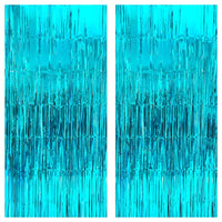 KatchOn, Ocean Blue Foil Fringe Curtain - 6.4x8 Feet Pack of 2 | Blue Backdrop for Blue Birthday Decorations | Beach Party Decorations | Beach Theme Party Decorations, End of Summer Party Decorations