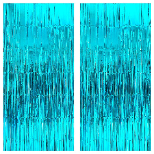 KatchOn, Ocean Blue Foil Fringe Curtain - 6.4x8 Feet Pack of 2 | Blue Backdrop for Blue Birthday Decorations | Beach Party Decorations | Beach Theme Party Decorations, End of Summer Party Decorations