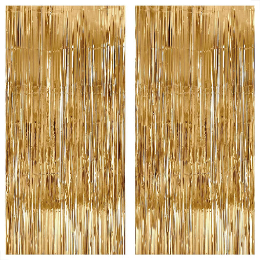 KatchOn, XtraLarge Champagne Gold Backdrop - 6.4x8 Feet, Pack of 2 | Gold Streamers for New Years Decorations | Gold String Backdrop for Gold New Years Eve Party Supplies 2024 | Golden Birthday Decor