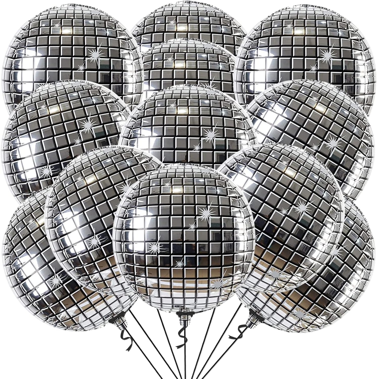 KatchOn, Silver Disco Ball Balloons - 22 Inch, Pack of 12 | Disco Bachelorette Party Decorations | 4D Sphere Disco Balloons for Disco Party Decorations | Disco Ball Decor, Silver Party Decorations