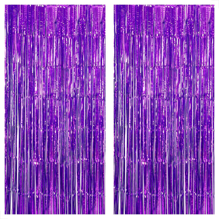 KatchOn, XtraLarge Purple Foil Fringe Curtain - 8x3.2 Feet, Pack of 2, Purple Party Decorations | Purple Backdrop Curtain for Mermaid Birthday Decorations | Purple Streamers for Mardi Gras Decorations
