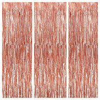 KatchOn, Rose Gold Fringe Curtain - XtraLarge 8x3.2 Feet, Pack of 3 | Rose Gold Backdrop for Birthday Party | Rose Gold Party Decorations | Rose Gold Tinsel Backdrop for Bachelorette Party Decorations