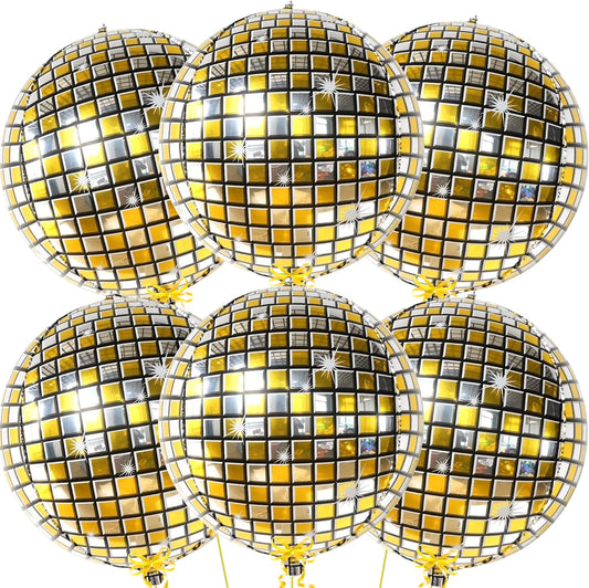 KatchOn, Gold Disco Ball Balloons - Big 22 Inch, Pack of 6 | Metallic 4D Sphere Gold Disco Balloons for Disco Party Decorations | Disco Party Balloons for Disco Decorations | Gold Party Decorations