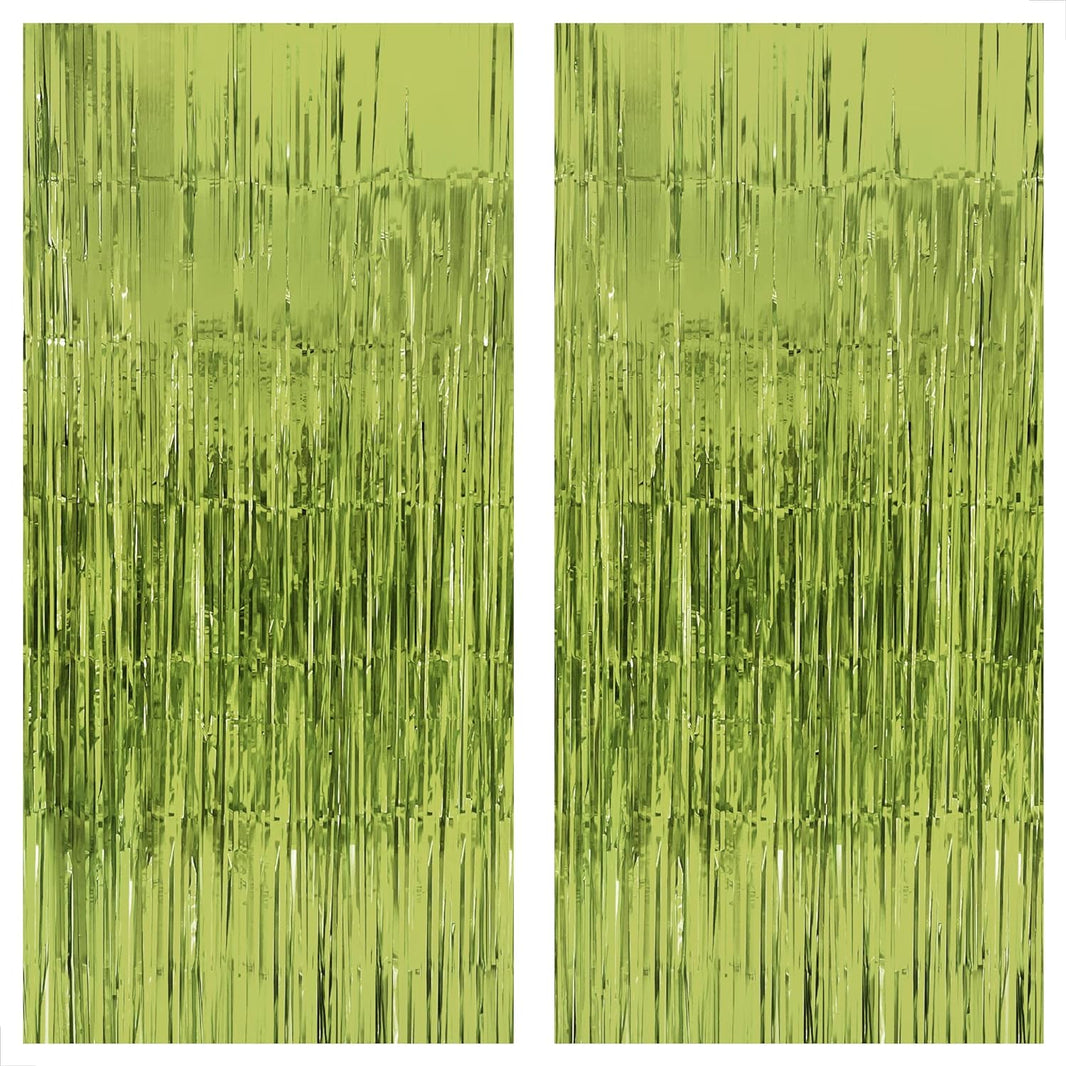 KatchOn, XtraLarge, Sage Green Foil Fringe Curtain - 6.4x8 Feet, Pack of 2 | Light Green Foil Fringe Curtain | Lime Green Backdrop for Frog Birthday Decorations | Sage Green Graduation Decorations