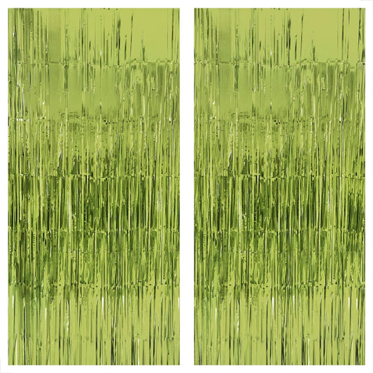 KatchOn, XtraLarge, Sage Green Foil Fringe Curtain - 6.4x8 Feet, Pack of 2 | Light Green Foil Fringe Curtain | Lime Green Backdrop for Frog Birthday Decorations | Sage Green Graduation Decorations