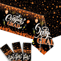 KatchOn, Orange and Black Graduation Tablecloth - XtraLarge 108x54 Inch, Pack of 3 | Congrats Grad Tablecloth, 2024 Graduation Party Decorations | Black and Orange Graduation Decorations Class of 2024