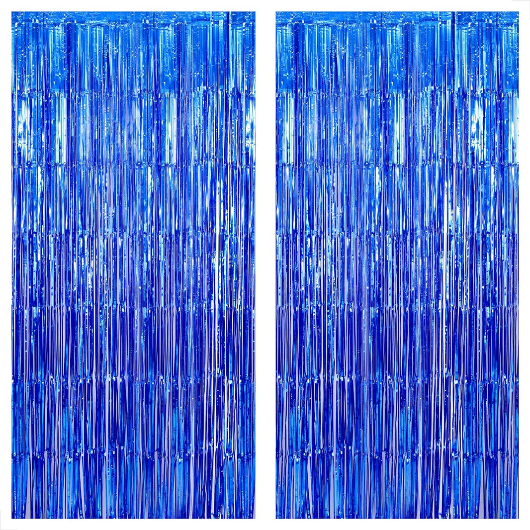 KatchOn, Xtralarge Blue Fringe Backdrop - 8x3.2 Feet, Pack of 2 | Blue Streamers Party Decorations | Blue Fringe Curtain for Ocean Decorations | Under The Sea Party Decorations, Blue Party Decorations