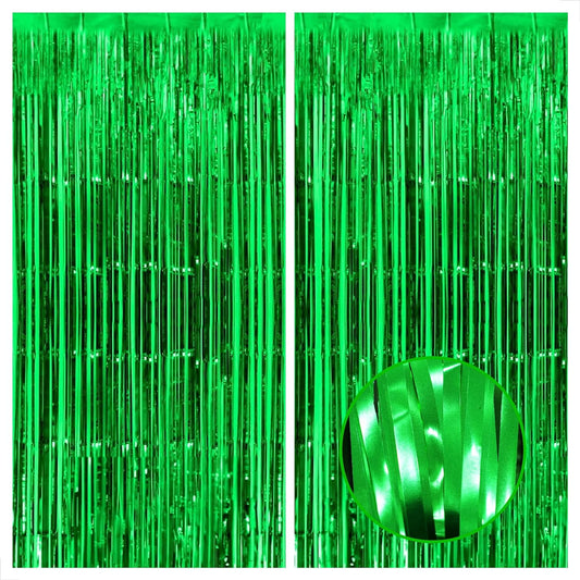 KatchOn XtraLarge Green Streamers Party Decorations - 8x3.2 Feet, Pack of 2 | Green Door Streamers, Jungle Party Decorations | St Patricks Day Decorations | Green Fringe Backdrop, Football Decorations