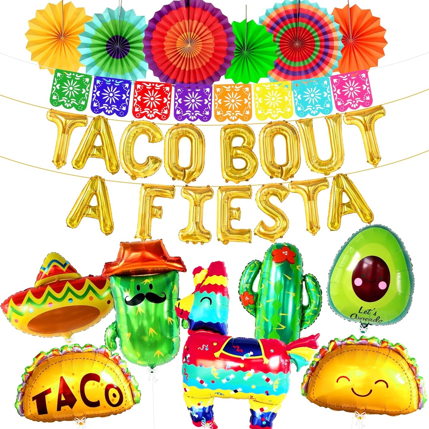 KatchOn, Taco Bout A Fiesta Decorations - Big Set of 29 | Felt Mexican Banner, Taco Balloons, Fiesta Balloons | Fiesta Party Decorations, Taco Party Decorations | Cactus Balloons, Avocado Balloon