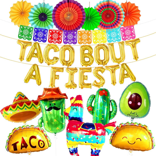 KatchOn, Taco Bout A Fiesta Decorations - Big Set of 29 | Felt Mexican Banner, Taco Balloons, Fiesta Balloons | Fiesta Party Decorations, Taco Party Decorations | Cactus Balloons, Avocado Balloon