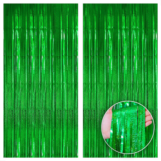 KatchOn Iridescent Green Streamer Backdrop - 6.4x8 Feet, Pack of 2 | Green Birthday Decorations | Green Backdrop, Jungle Party Decorations | Green Door Streamers for Green Streamers Party Decorations