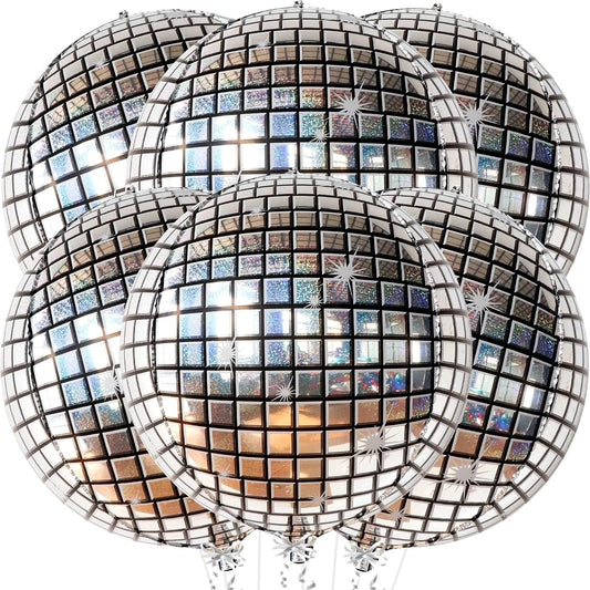 KatchOn, Big Silver Disco Ball Balloons - Pack of 6, Disco Party Decorations | 4D Metallic Disco Balloons for 70s Party Decorations | Disco Bachelorette Party Decorations | Silver Party Decorations