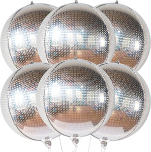 KatchOn, Silver Disco Ball Balloons - 22 Inch, Pack of 6 | Disco Balloons, Silver Balloons for Iridescent Party Decorations | Holographic Balloons, Iridescent Balloons for Disco Party Decorations