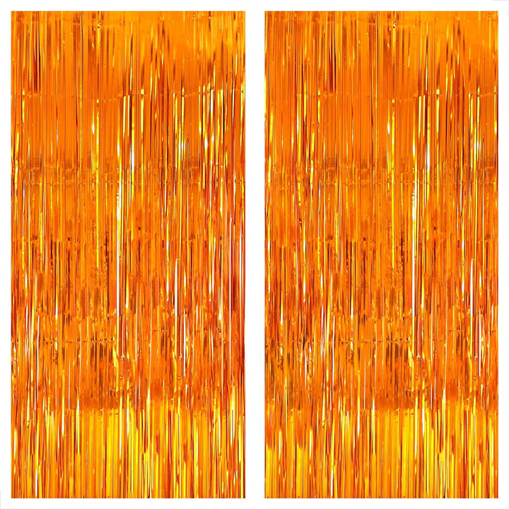KatchOn XtraLarge Orange Fringe Backdrop - 6.4x8 Feet, Pack of 2 | Orange Backdrop for Orange Party Decorations | Orange Streamers for Basketball Party Decorations | Orange Birthday Decorations