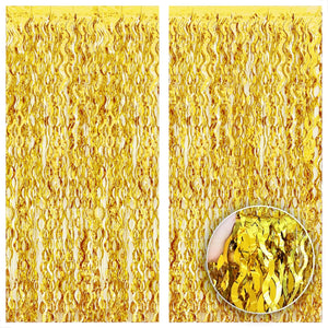 KatchOn, XtraLarge Wave Gold Backdrop Curtain - 6.4x3.2 Feet, Pack of 2 | Gold Fringe Curtain Backdrop for Gold Streamers Party Decorations | Gold Foil Curtain | Golden Birthday Decorations for Boys