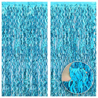 KatchOn, XtraLarge, Wavy Blue Foil Fringe Curtain - 3.2x6.4 Feet, Pack of 2 | Blue Water Streamer Backdrop for Beach Party Decorations | Under The Sea Party Decorations | Summer Decorations for Party