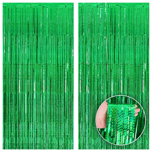 KatchOn Iridescent Green Streamers Backdrop - 6.4x8 Feet, Pack of 2 | Green Birthday Decorations | Green Backdrop, Jungle Party Decorations | St Patricks Day Backdrop for St Patricks Day Decorations