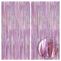 KatchOn, Iridescent Pink Backdrop Curtain - XtraLarge 8x3.2 Feet, Pack of 2 | Pink Streamers for Pink Party Decorations | Pink Fringe Backdrop for Pink Birthday Decorations | Pink Iridescent Backdrop